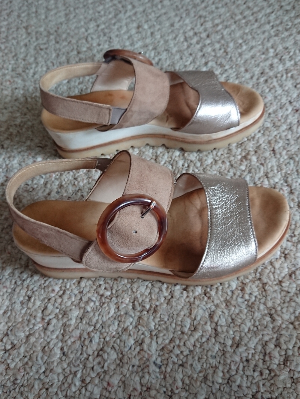 Gabor Yeo platform Metallic Gold two tone leather Slingback wedge sandal size 8